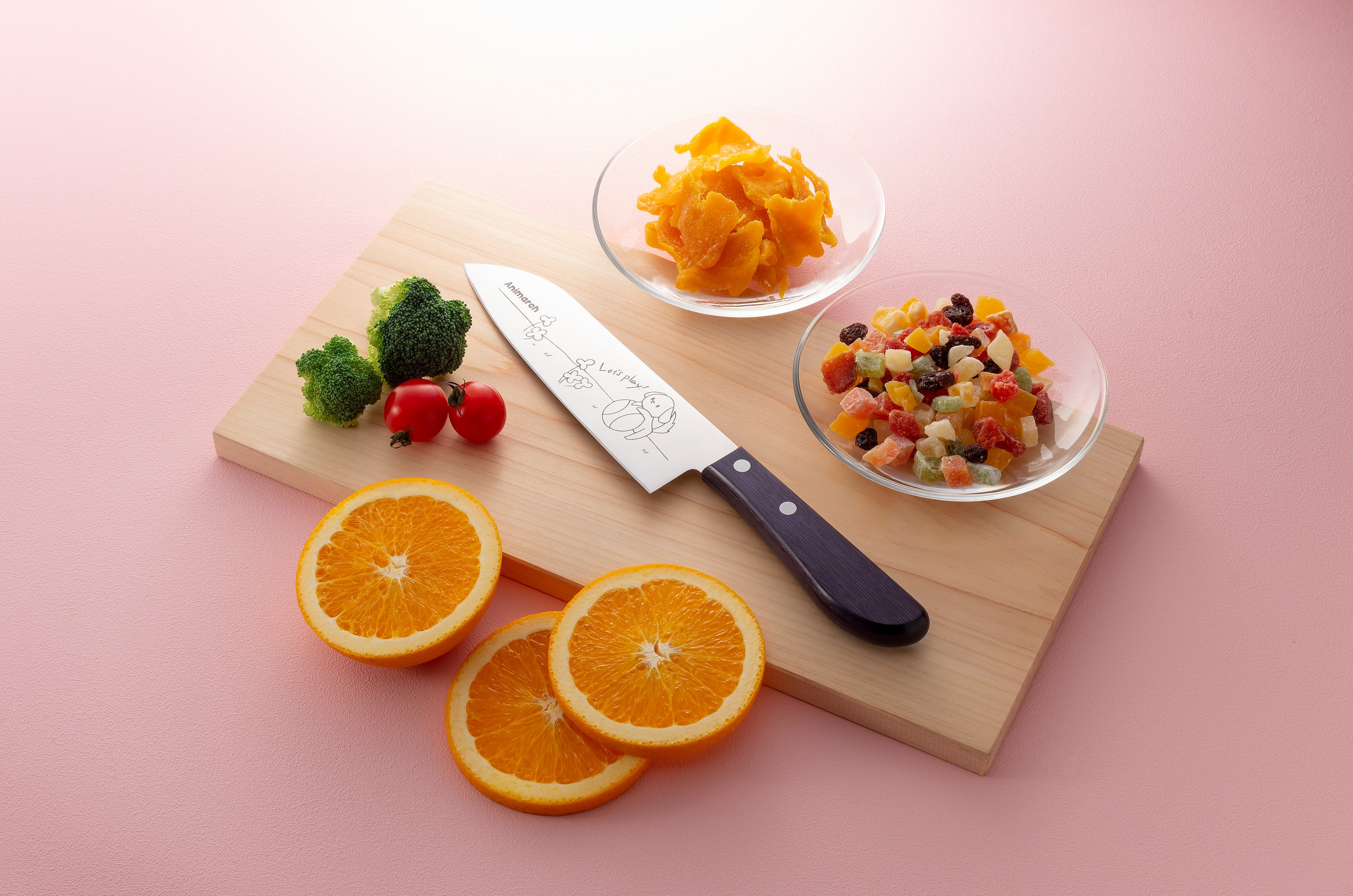 Animarch、三徳包丁165mm いぬ、SUS420J2ステンレス鋼、積層強化木ハンドル(濃紫色)