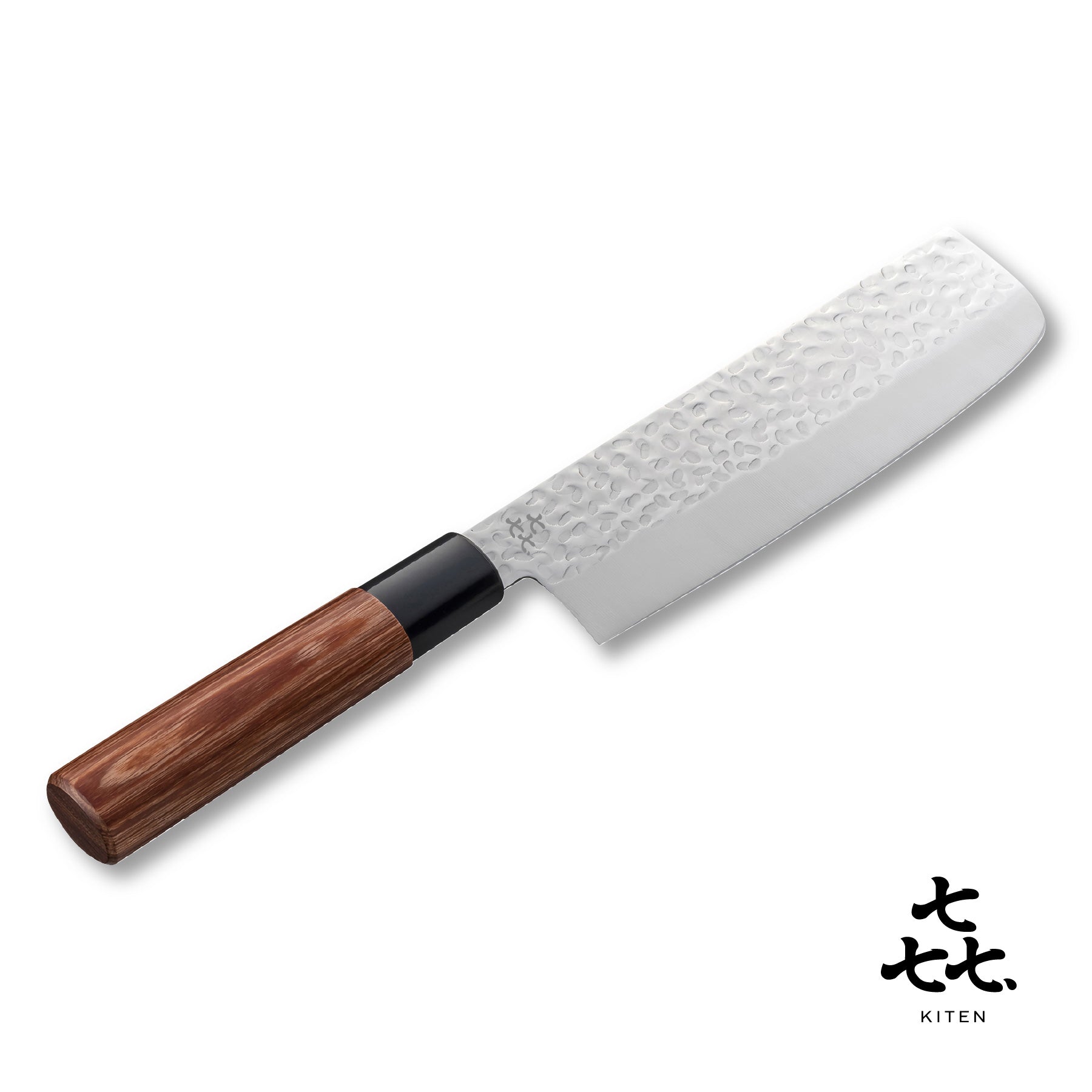 「㐂.」KITEN 槌目、菜切り包丁165mm、SUS420J2ステンレス鋼、茶合板ハンドル