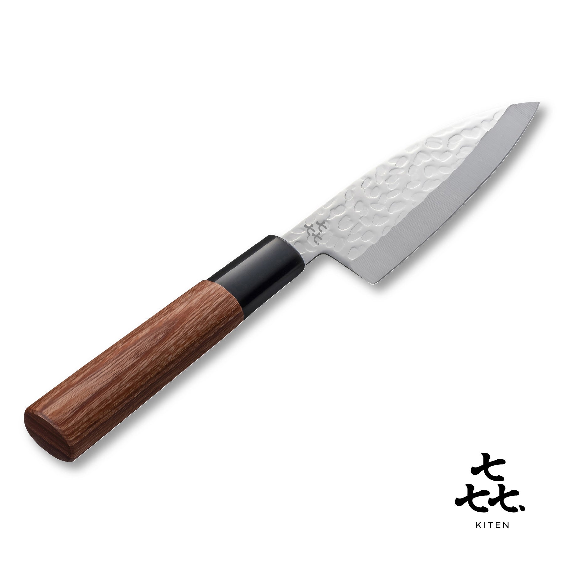 「㐂.」KITEN 槌目、小出刃包丁100mm、SUS420J2ステンレス鋼、茶合板ハンドル