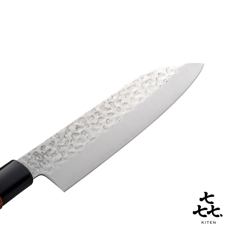 「㐂.」KITEN 槌目、三徳包丁165mm、SUS420J2ステンレス鋼、茶合板ハンドル