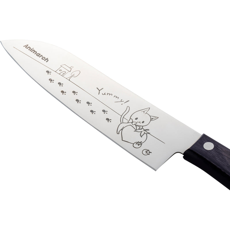 Animarch、三徳包丁165mm　ねこ、SUS420J2ステンレス鋼、積層強化木ハンドル（濃紫色）