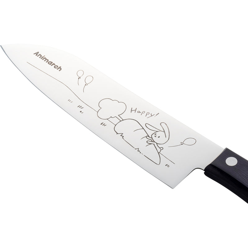 Animarch、三徳包丁165mm　うさぎ、SUS420J2ステンレス鋼、積層強化木ハンドル（濃紫色）