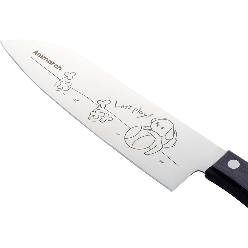Animarch、三徳包丁165mm　いぬ、SUS420J2ステンレス鋼、積層強化木ハンドル（濃紫色）