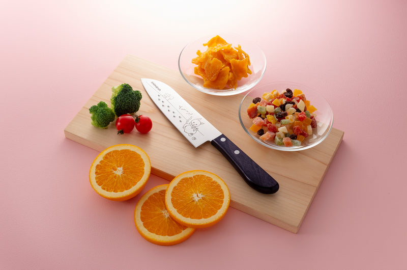 Animarch、三徳包丁165mm　ねこ、SUS420J2ステンレス鋼、積層強化木ハンドル（濃紫色）