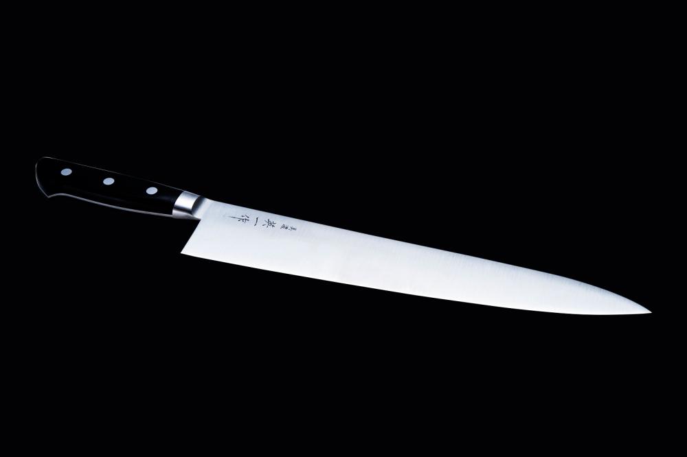 MINO HIDEICHI SAKU, 11.8 inch Forged VG1,  Gyuto type Double Edged, Plywood Handle
