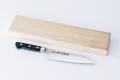 MINONOKUNI HIRO, 7.1 inch Forged VG10 with 16 Layers of Hammered Stainless Steel Damascus, Santoku type Double Edged, Green Micarta Handle